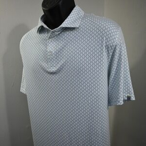 tasc‎ Performance Polo Men XL White Teal Geometric Short Sleeve Golf Shirt
